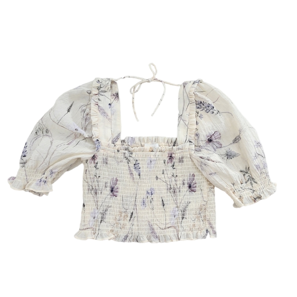 H&M Smocked Floral Crop Top Size Small